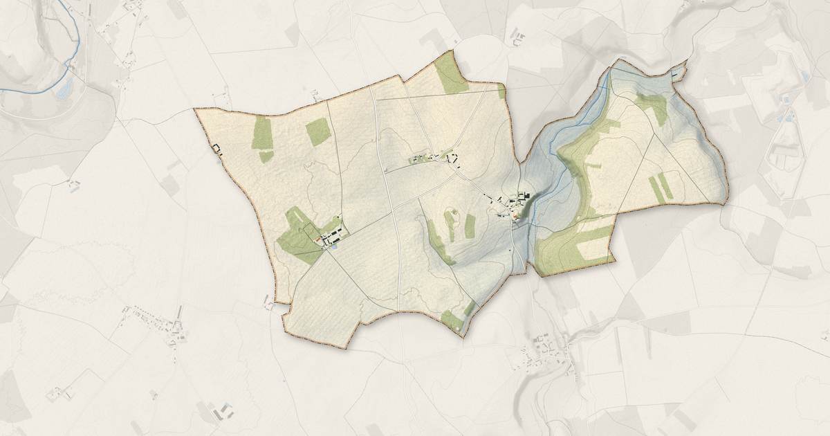 Portrait cartographique de Revercourt : relief, eau, forêts, bâti et voies, calculés à partir des données de l'IGN