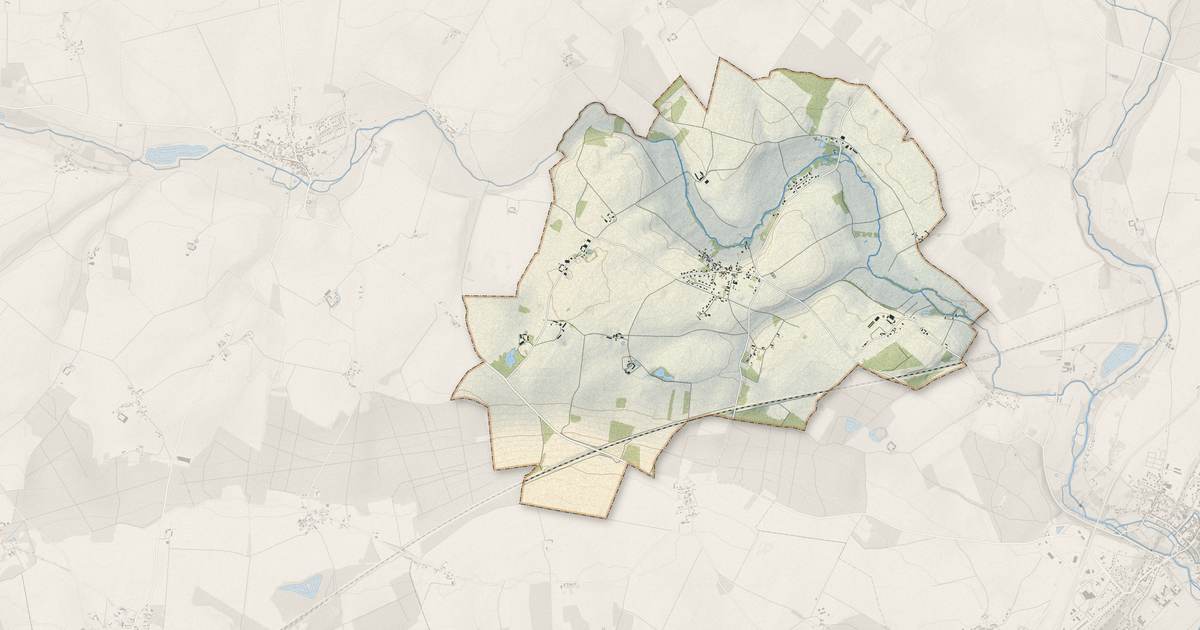 Portrait cartographique de Trizay-lès-Bonneval : relief, eau, forêts, bâti et voies, calculés à partir des données de l'IGN