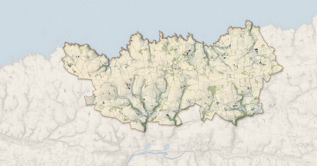 Portrait cartographique de Beuzec-Cap-Sizun : relief, eau, forêts, bâti et voies, calculés à partir des données de l'IGN