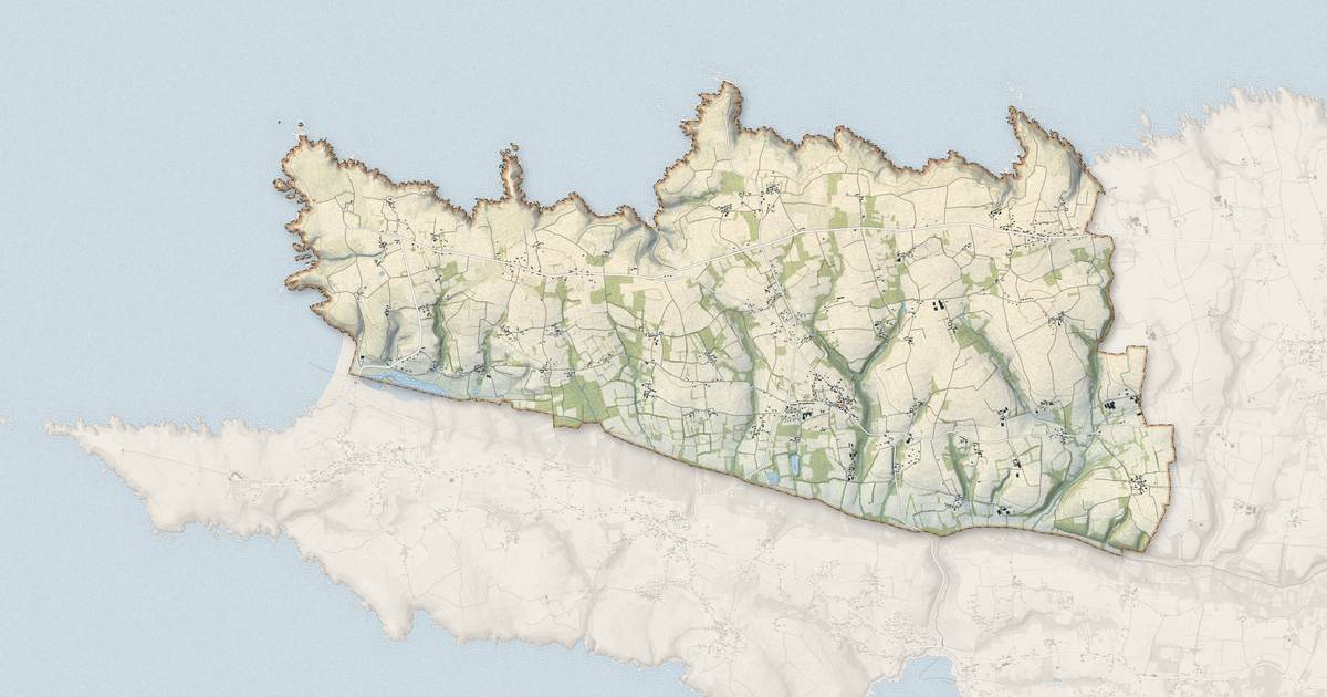 Portrait cartographique de Cléden-Cap-Sizun : relief, eau, forêts, bâti et voies, calculés à partir des données de l'IGN