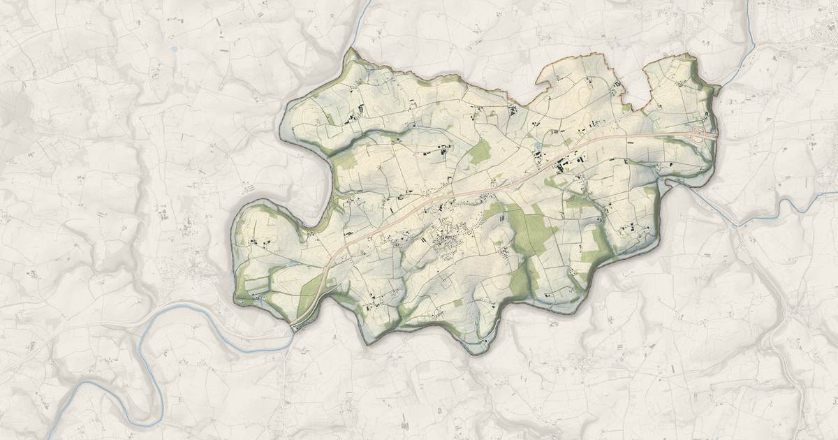 Portrait cartographique de Cléden-Poher : relief, eau, forêts, bâti et voies, calculés à partir des données de l'IGN