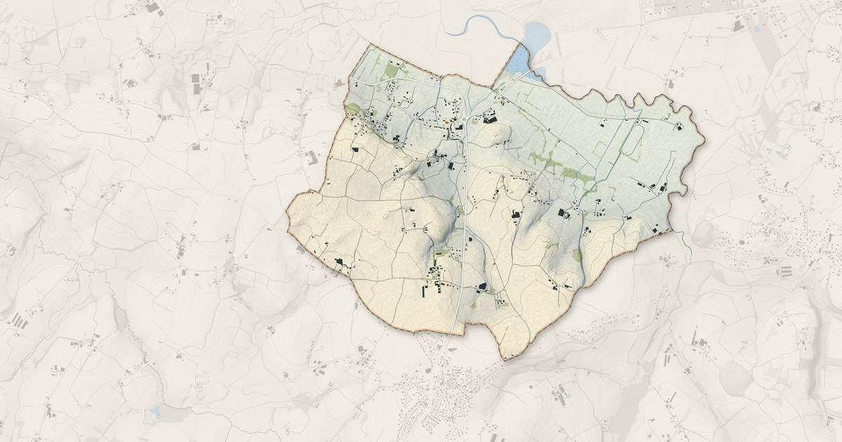 Portrait cartographique de Goulven : relief, eau, forêts, bâti et voies, calculés à partir des données de l'IGN