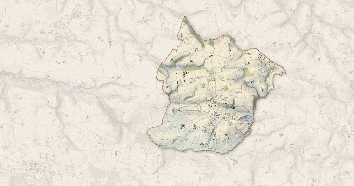 Portrait cartographique de Gourlizon : relief, eau, forêts, bâti et voies, calculés à partir des données de l'IGN