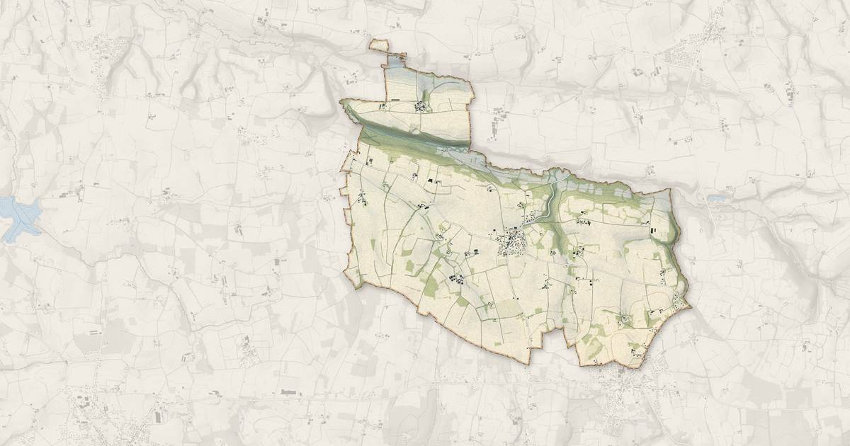 Portrait cartographique de Guiler-sur-Goyen : relief, eau, forêts, bâti et voies, calculés à partir des données de l'IGN