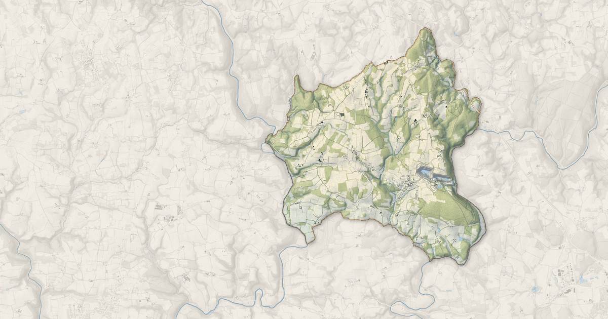 Portrait cartographique de Guilligomarc'h : relief, eau, forêts, bâti et voies, calculés à partir des données de l'IGN