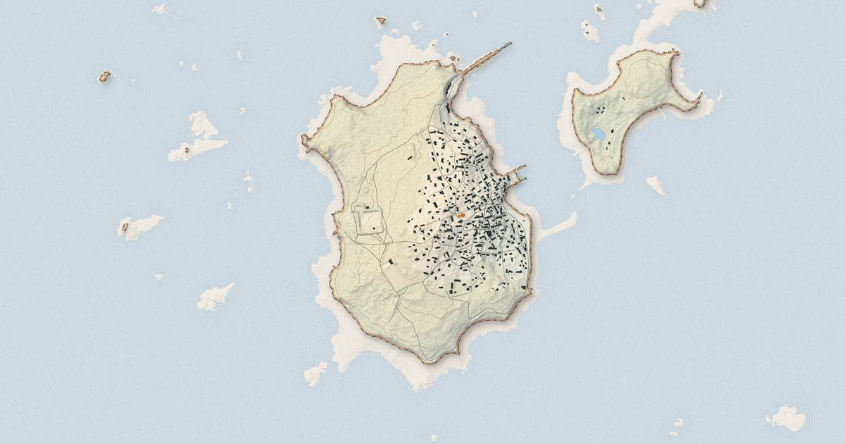 Portrait cartographique de Île-Molène : relief, eau, forêts, bâti et voies, calculés à partir des données de l'IGN