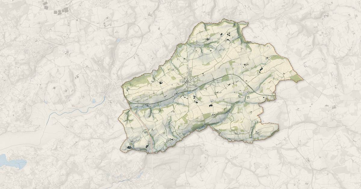 Portrait cartographique de Irvillac : relief, eau, forêts, bâti et voies, calculés à partir des données de l'IGN
