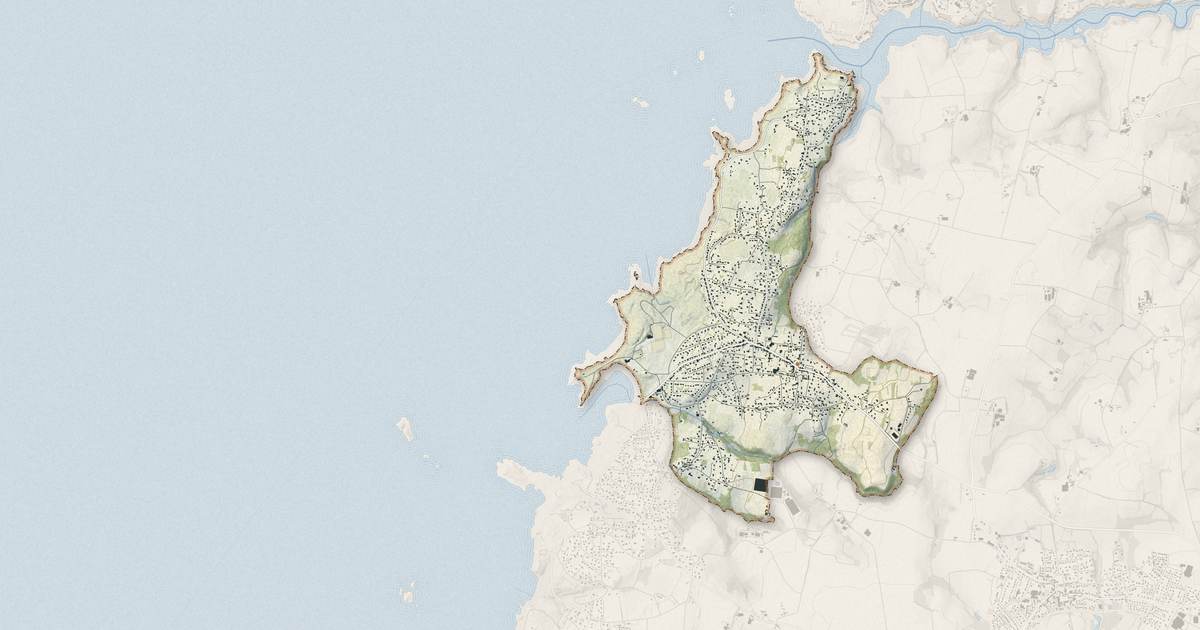 Portrait cartographique de Lampaul-Plouarzel : relief, eau, forêts, bâti et voies, calculés à partir des données de l'IGN