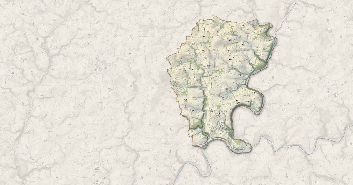 Portrait cartographique de Landeleau : relief, eau, forêts, bâti et voies, calculés à partir des données de l'IGN