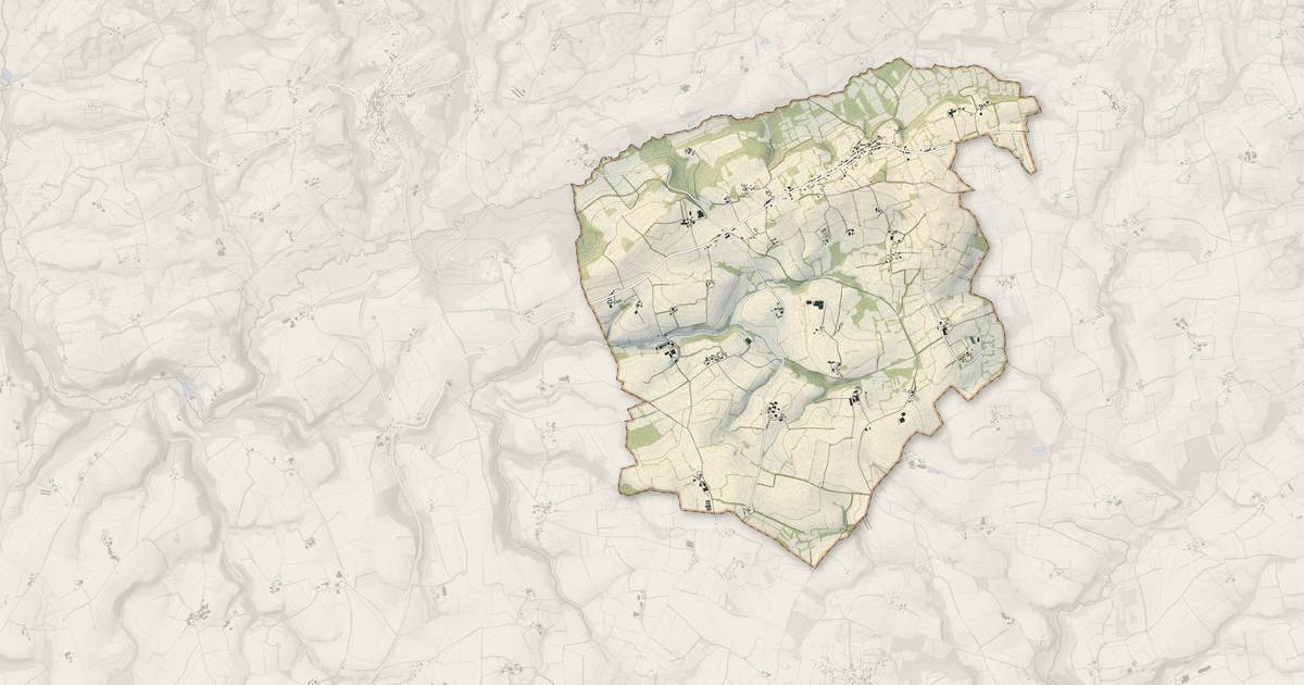 Portrait cartographique de Lannédern : relief, eau, forêts, bâti et voies, calculés à partir des données de l'IGN