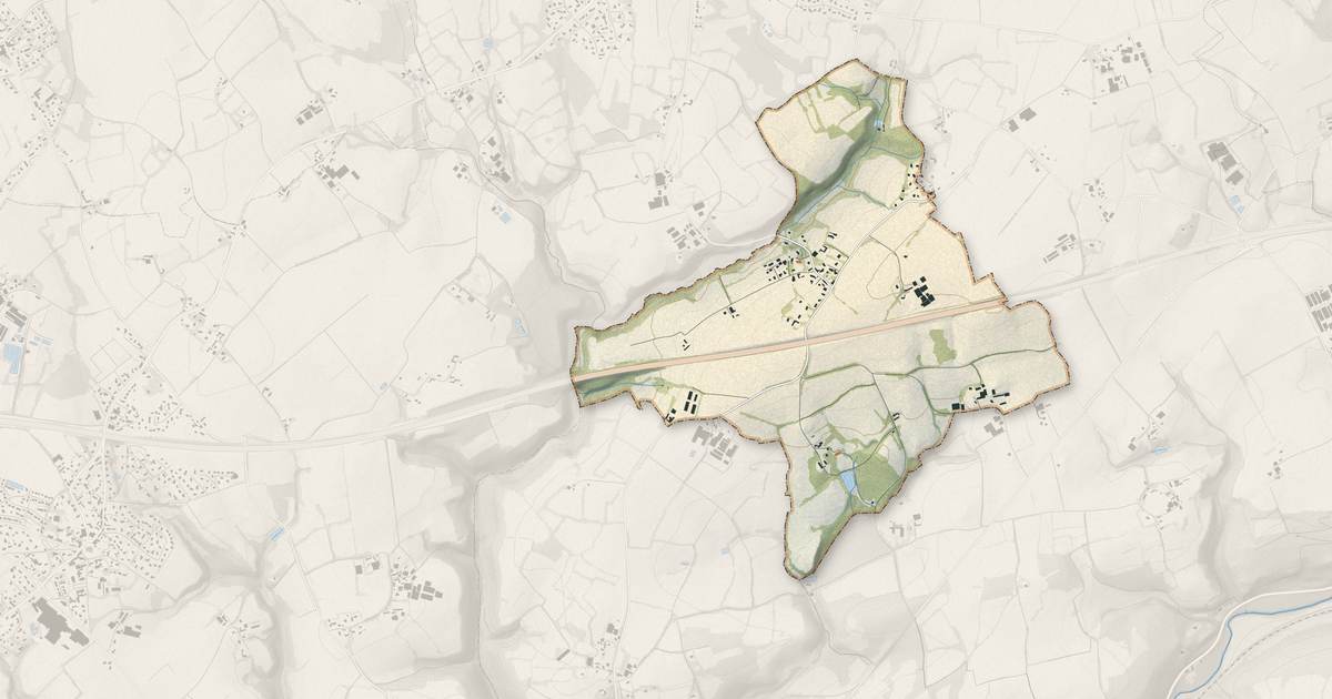 Portrait cartographique de Lanneuffret : relief, eau, forêts, bâti et voies, calculés à partir des données de l'IGN