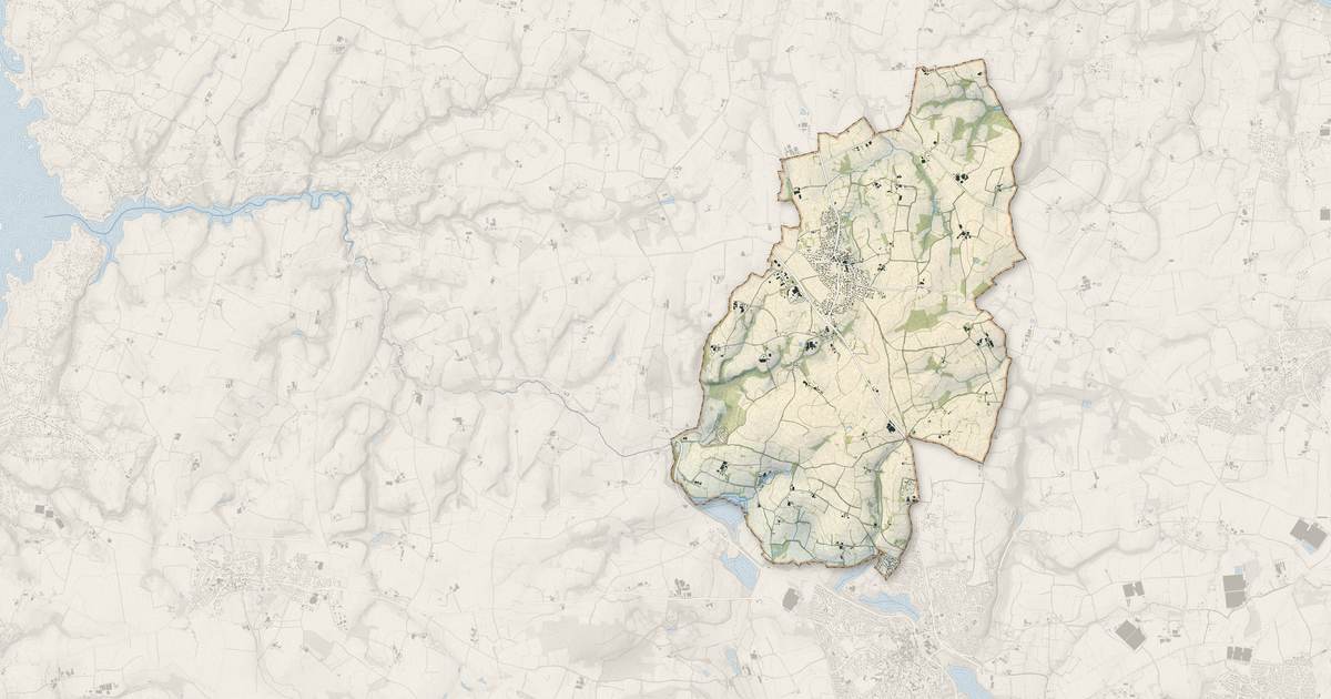 Portrait cartographique de Lanrivoaré : relief, eau, forêts, bâti et voies, calculés à partir des données de l'IGN