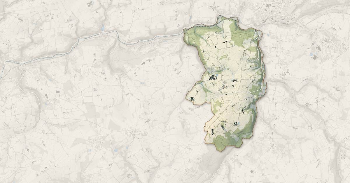 Portrait cartographique de Loc-Eguiner : relief, eau, forêts, bâti et voies, calculés à partir des données de l'IGN