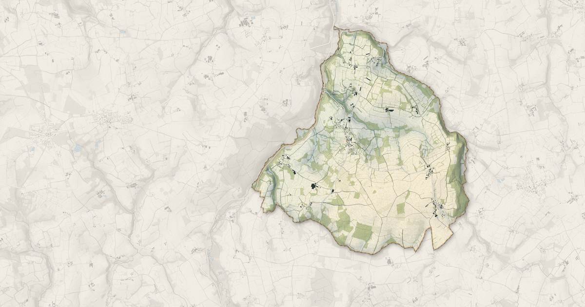 Portrait cartographique de Locmélar : relief, eau, forêts, bâti et voies, calculés à partir des données de l'IGN