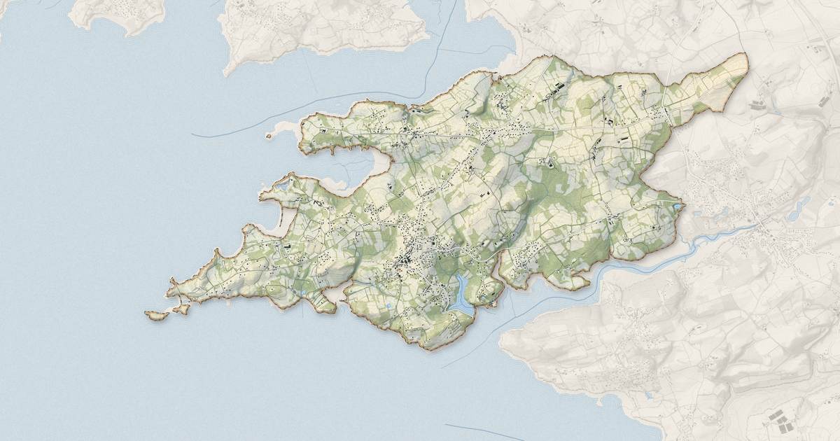 Portrait cartographique de Logonna-Daoulas : relief, eau, forêts, bâti et voies, calculés à partir des données de l'IGN