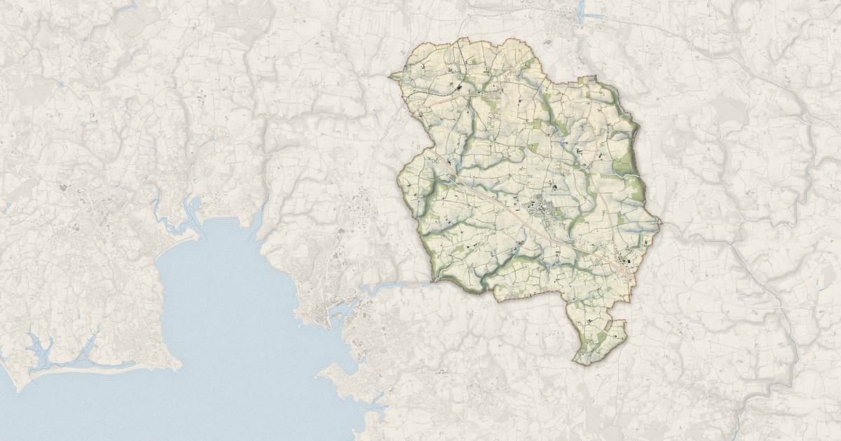 Portrait cartographique de Melgven : relief, eau, forêts, bâti et voies, calculés à partir des données de l'IGN