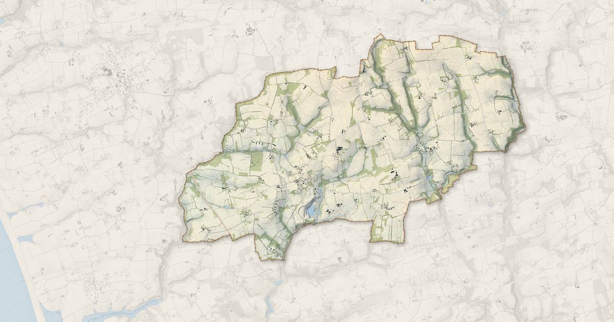 Portrait cartographique de Peumerit : relief, eau, forêts, bâti et voies, calculés à partir des données de l'IGN