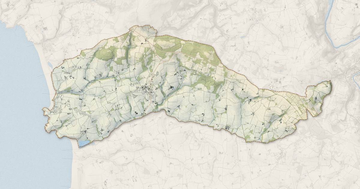 Portrait cartographique de Plomodiern : relief, eau, forêts, bâti et voies, calculés à partir des données de l'IGN