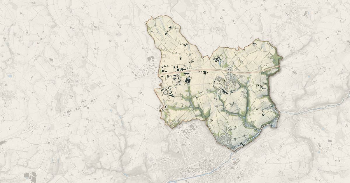 Portrait cartographique de Plouédern : relief, eau, forêts, bâti et voies, calculés à partir des données de l'IGN