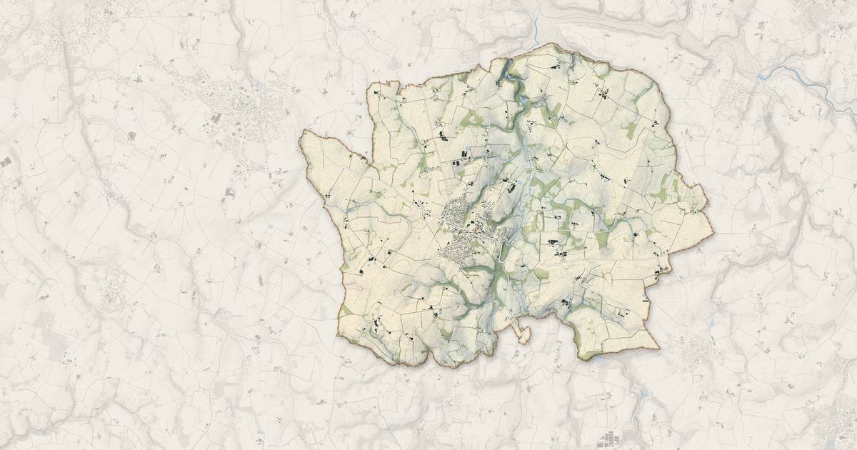 Portrait cartographique de Plouguin : relief, eau, forêts, bâti et voies, calculés à partir des données de l'IGN