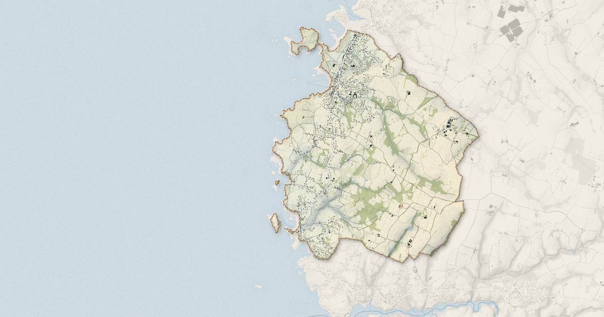 Portrait cartographique de Porspoder : relief, eau, forêts, bâti et voies, calculés à partir des données de l'IGN