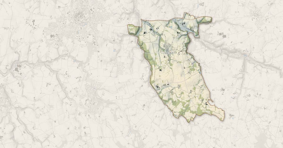 Portrait cartographique de Saint-Méen : relief, eau, forêts, bâti et voies, calculés à partir des données de l'IGN
