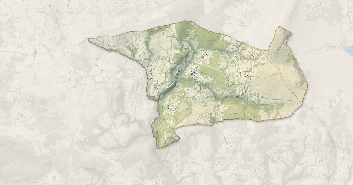 Portrait cartographique de Saint-Rivoal : relief, eau, forêts, bâti et voies, calculés à partir des données de l'IGN