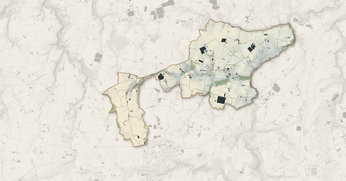 Portrait cartographique de Tréflaouénan : relief, eau, forêts, bâti et voies, calculés à partir des données de l'IGN
