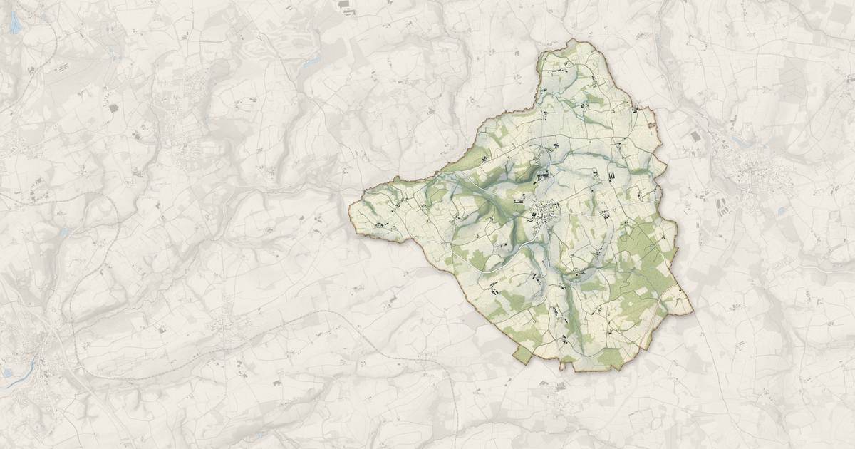 Portrait cartographique de Le Tréhou : relief, eau, forêts, bâti et voies, calculés à partir des données de l'IGN