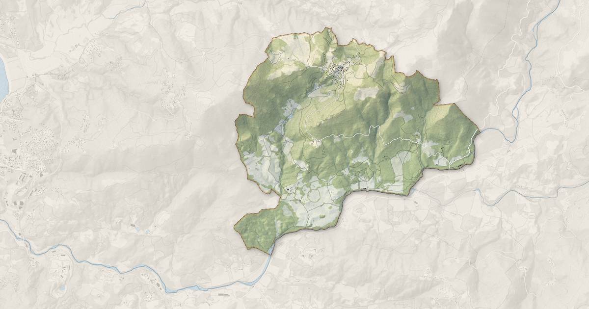 Portrait cartographique de Arbellara : relief, eau, forêts, bâti et voies, calculés à partir des données de l'IGN