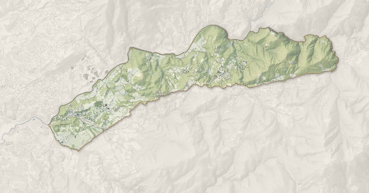 Portrait cartographique de Eccica-Suarella : relief, eau, forêts, bâti et voies, calculés à partir des données de l'IGN
