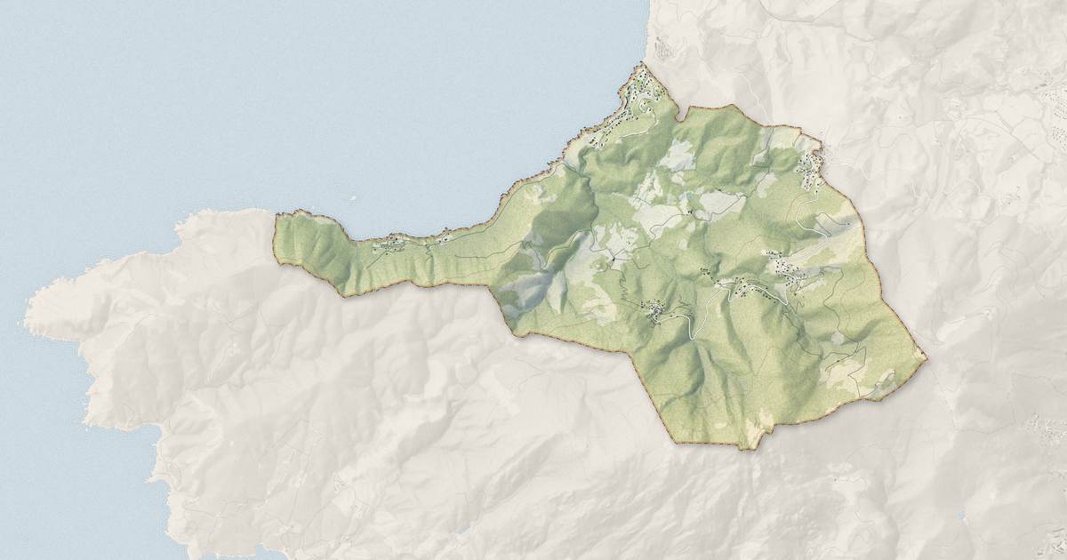 Portrait cartographique de Villanova : relief, eau, forêts, bâti et voies, calculés à partir des données de l'IGN