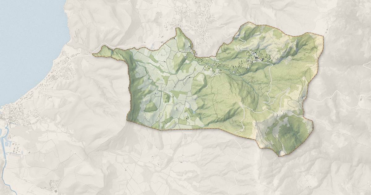 Portrait cartographique de Barbaggio : relief, eau, forêts, bâti et voies, calculés à partir des données de l'IGN