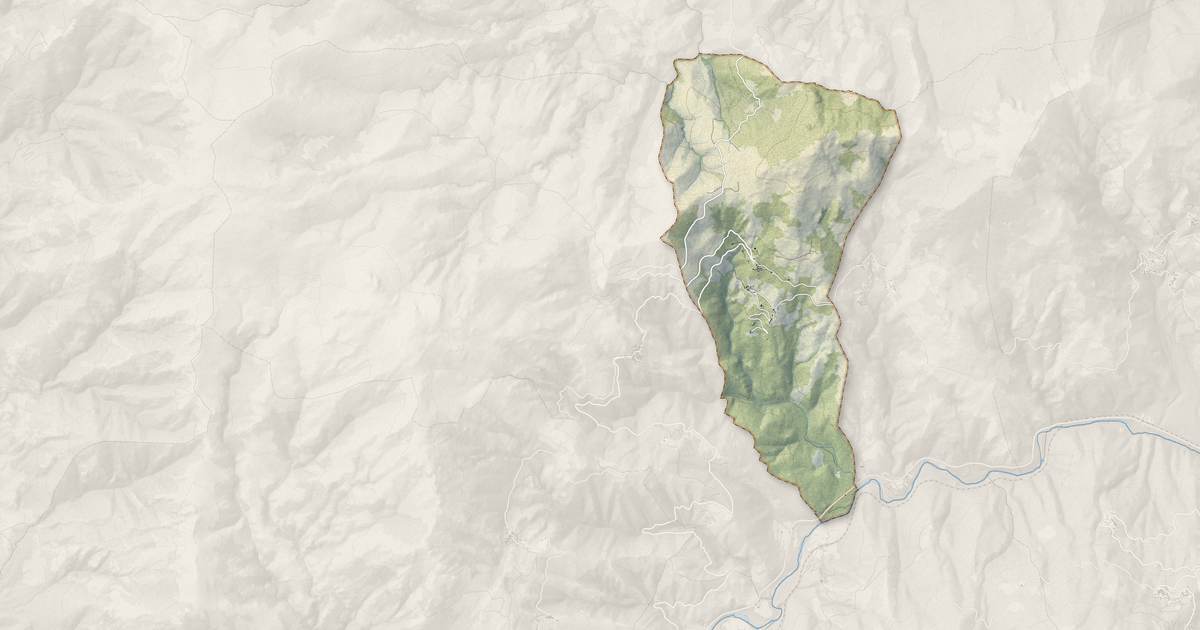 Portrait cartographique de Bigorno : relief, eau, forêts, bâti et voies, calculés à partir des données de l'IGN