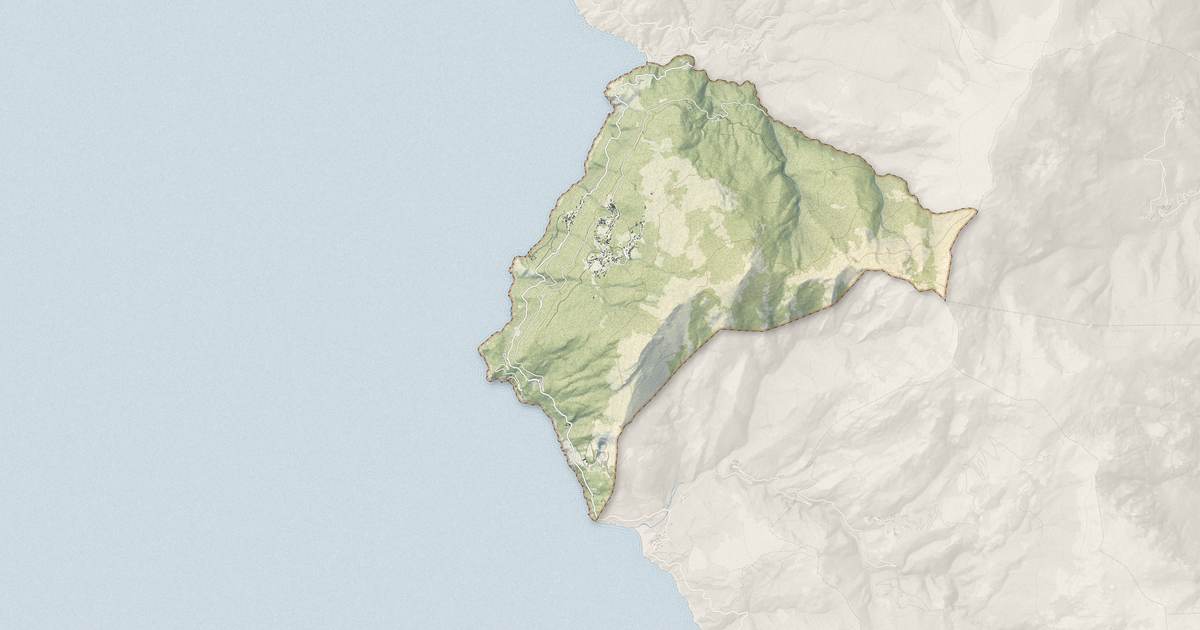 Portrait cartographique de Canari : relief, eau, forêts, bâti et voies, calculés à partir des données de l'IGN