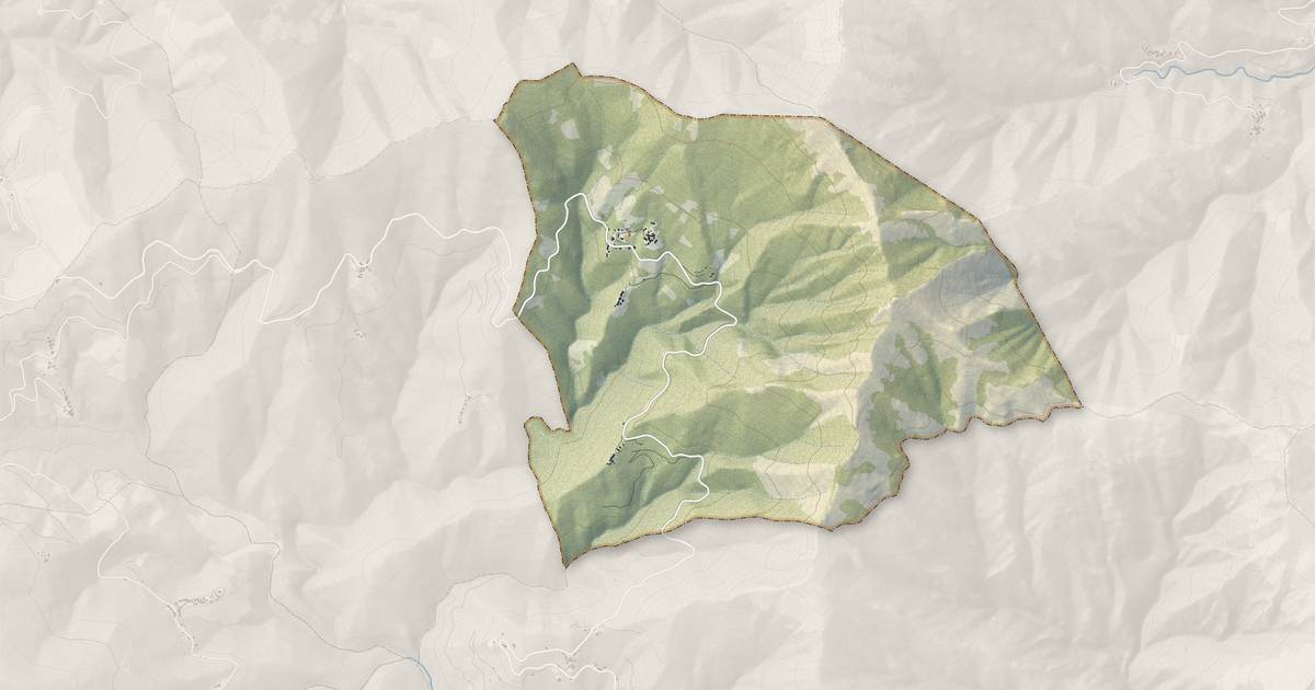 Portrait cartographique de Felce : relief, eau, forêts, bâti et voies, calculés à partir des données de l'IGN