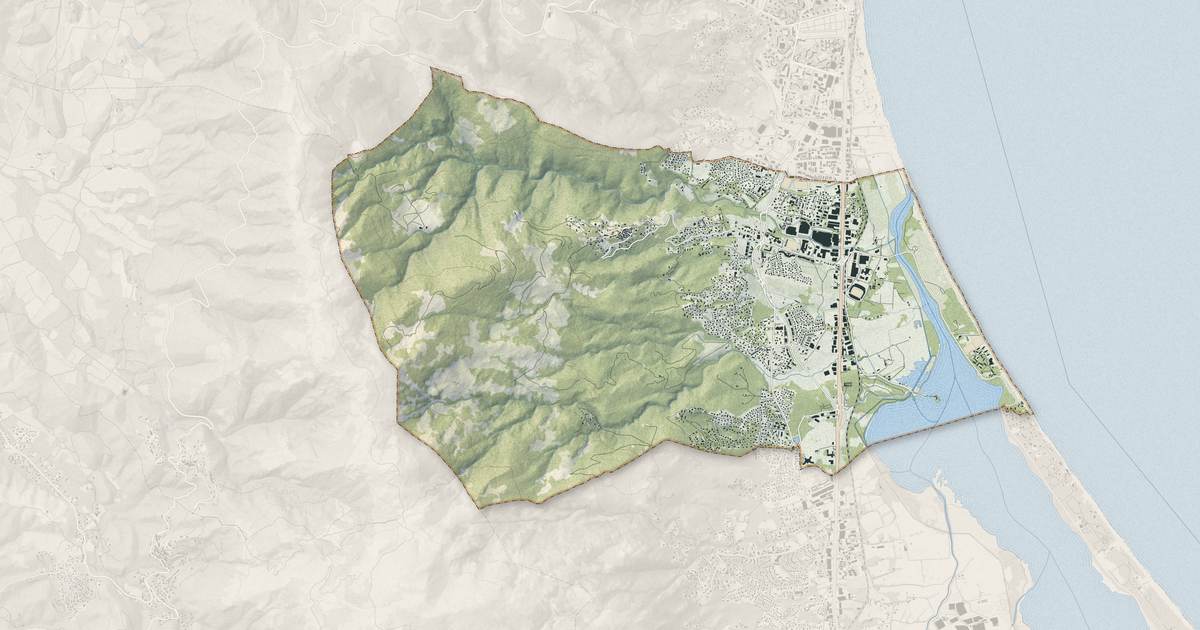 Portrait cartographique de Furiani : relief, eau, forêts, bâti et voies, calculés à partir des données de l'IGN