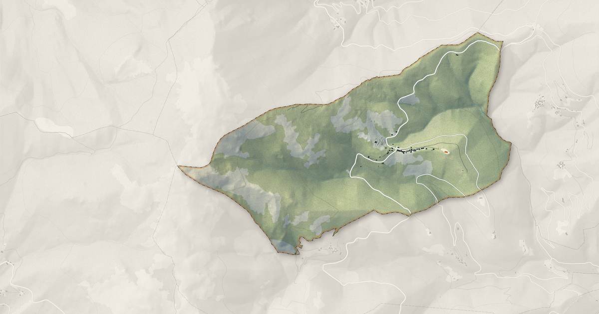 Portrait cartographique de Giocatojo : relief, eau, forêts, bâti et voies, calculés à partir des données de l'IGN