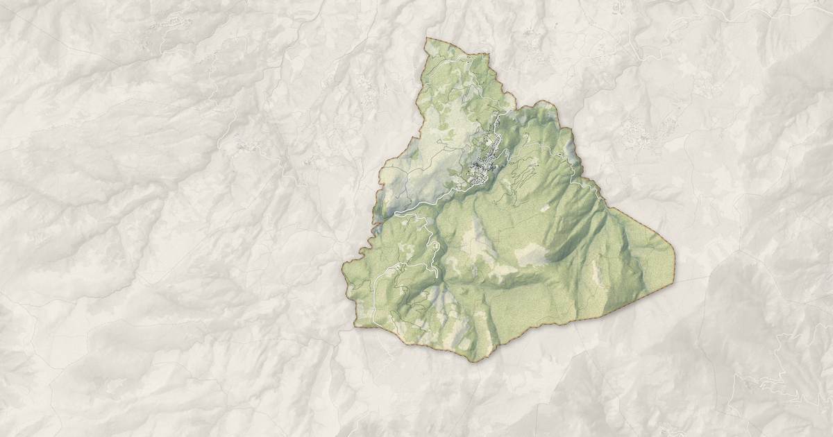 Portrait cartographique de Murato : relief, eau, forêts, bâti et voies, calculés à partir des données de l'IGN
