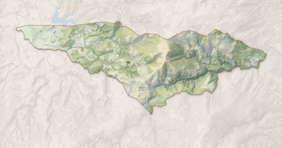 Portrait cartographique de Olmeta-di-Tuda : relief, eau, forêts, bâti et voies, calculés à partir des données de l'IGN