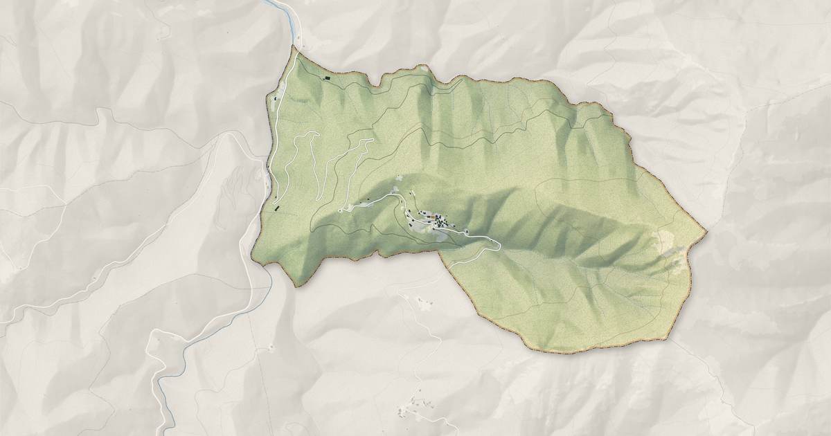 Portrait cartographique de Piazzole : relief, eau, forêts, bâti et voies, calculés à partir des données de l'IGN