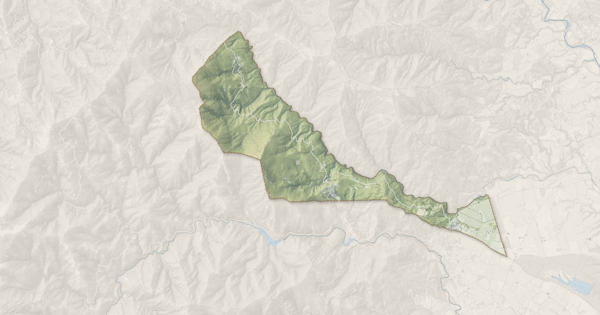 Portrait cartographique de Pietroso : relief, eau, forêts, bâti et voies, calculés à partir des données de l'IGN