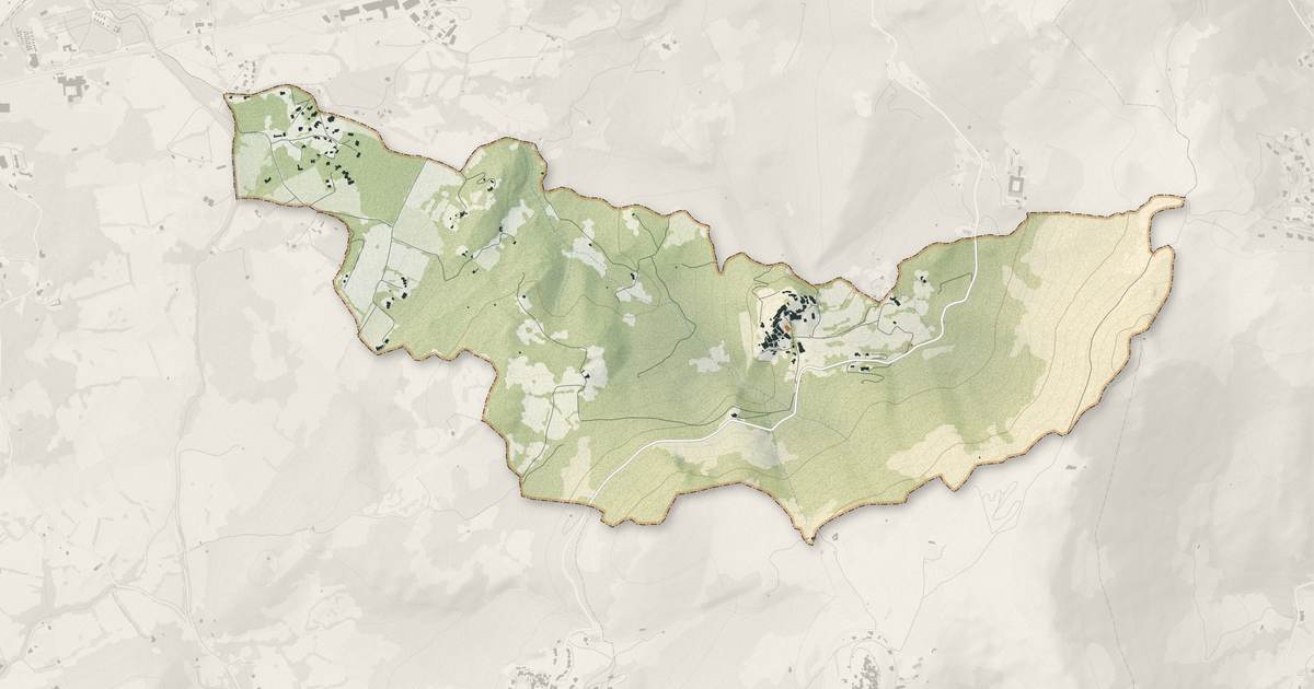 Portrait cartographique de Pigna : relief, eau, forêts, bâti et voies, calculés à partir des données de l'IGN