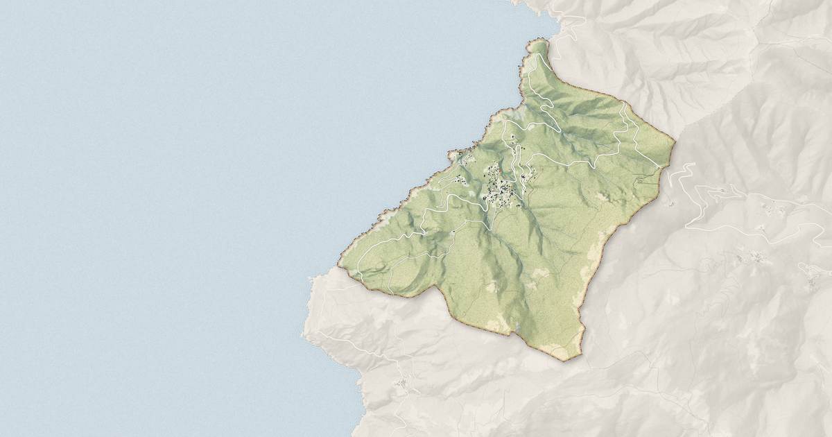 Portrait cartographique de Pino : relief, eau, forêts, bâti et voies, calculés à partir des données de l'IGN