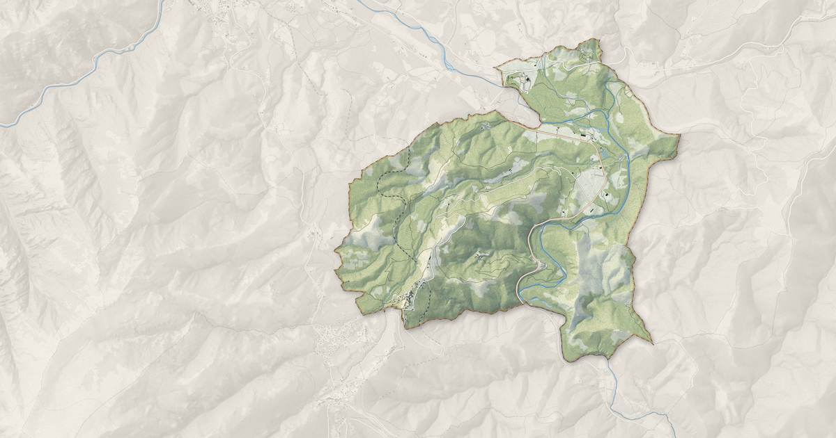 Portrait cartographique de Poggio-di-Venaco : relief, eau, forêts, bâti et voies, calculés à partir des données de l'IGN