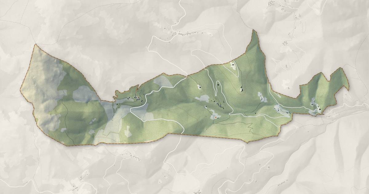 Portrait cartographique de Poggio-Marinaccio : relief, eau, forêts, bâti et voies, calculés à partir des données de l'IGN