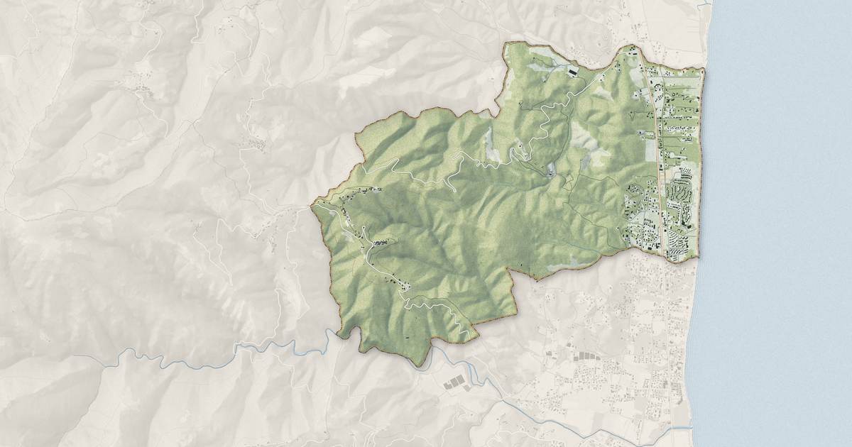 Portrait cartographique de Poggio-Mezzana : relief, eau, forêts, bâti et voies, calculés à partir des données de l'IGN