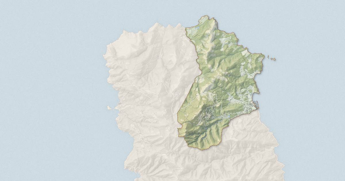 Portrait cartographique de Rogliano : relief, eau, forêts, bâti et voies, calculés à partir des données de l'IGN