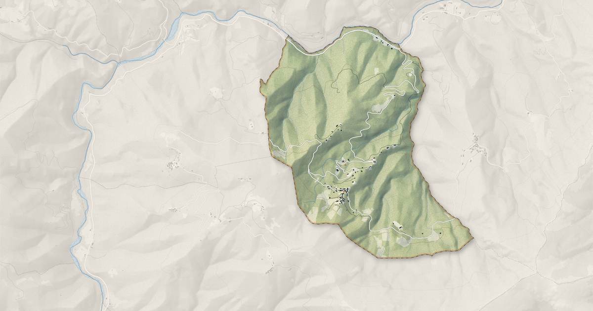 Portrait cartographique de San-Gavino-d'Ampugnani : relief, eau, forêts, bâti et voies, calculés à partir des données de l'IGN