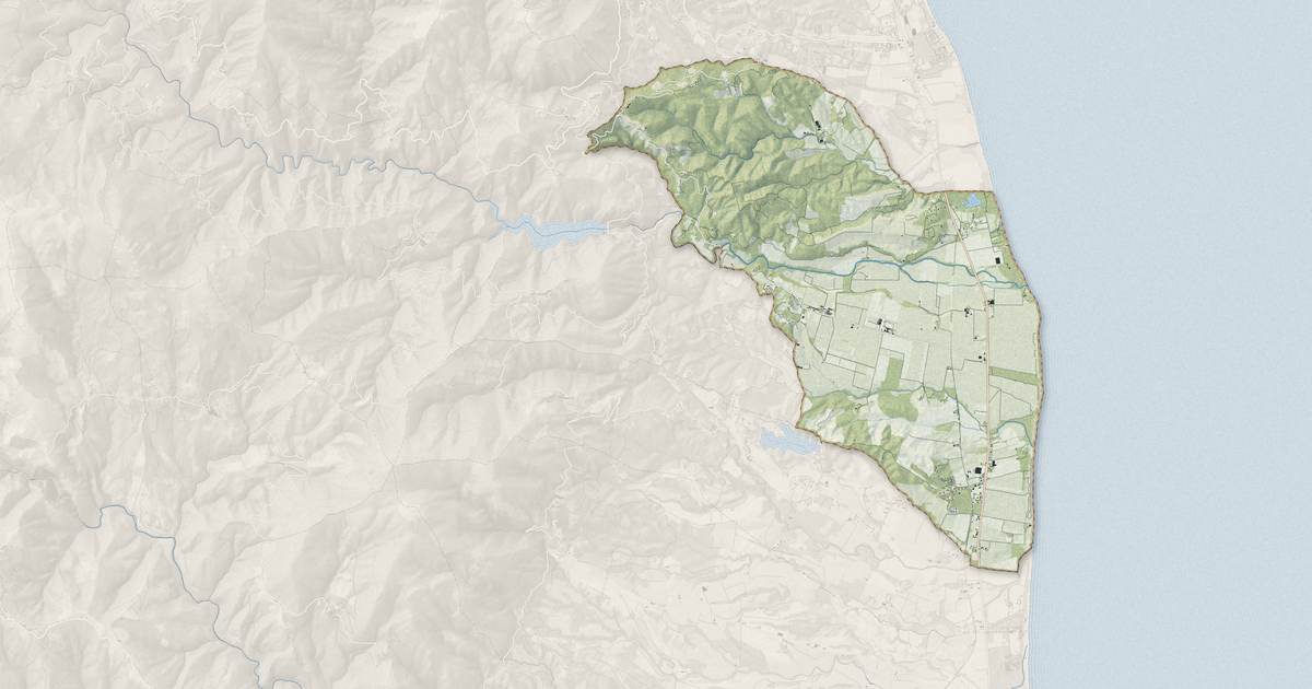 Portrait cartographique de San-Giuliano : relief, eau, forêts, bâti et voies, calculés à partir des données de l'IGN